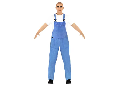 Game And Movie Character Male With Bald Head Blue Overalls White T-shirt Arms Outstretched 3d model