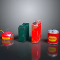 Assorted Colored Storage Equipment Containers Including Gasoline Can And Metal Tins