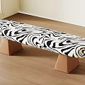 Zebra Pattern Cushioned Bench With Wooden Triangular Legs For Indoor Home Decor 3d model