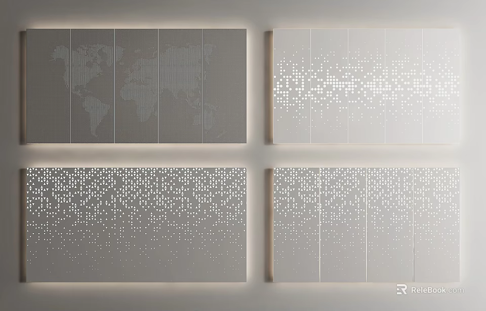 Modern Background Wall Design With World Map And Dot Pattern Panels 3d model 