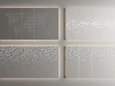 Modern Background Wall Design With World Map And Dot Pattern Panels 3d model
