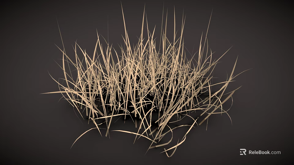 Dry Yellow Grass Clump With Dark Background And Natural Texture 3d model 