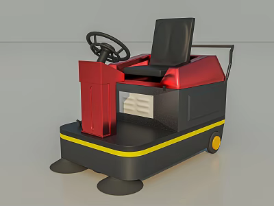 Industrial Floor Cleaning Machine With Black Seat Red Console Yellow Stripe And Cleaning Brushes 3d model