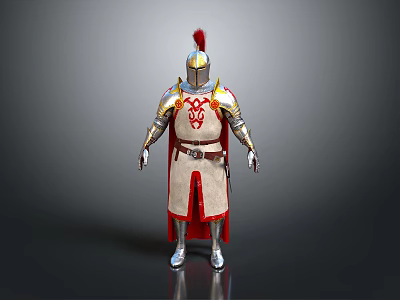 Ancient Warrior Weapon With Gold Red Armour And Red Plumed Helmet 3d model