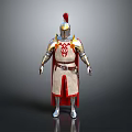 Ancient Warrior Weapon With Gold Red Armour And Red Plumed Helmet