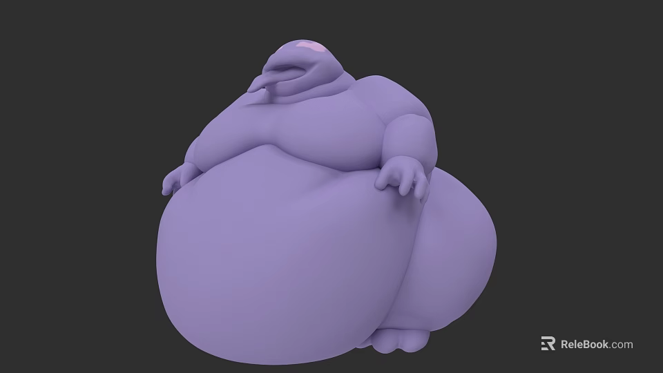 Purple Chubby Creature 3D Character With Round Body And Big Belly 3d model 