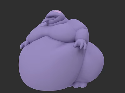 Purple Chubby Creature 3D Character With Round Body And Big Belly 3d model