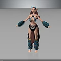 3D Mythical Elf Character With Horned Features And Blue Green Feather Outfit