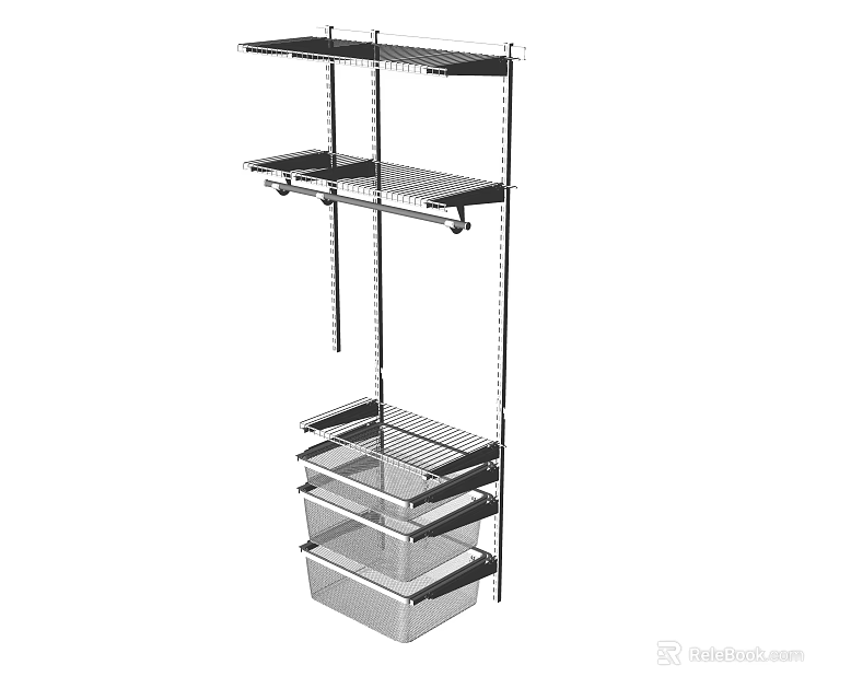 Metal Clothes Rack With Multiple Shelves And Hanging Storage Space 3d model