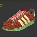 Red Casual Sneakers Featuring White Laces And Three White Stripes On Cream Sole