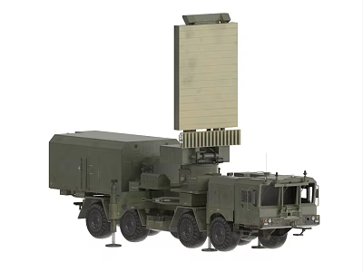 Mobile Military Weapon System Installed On Green Wheeled Truck With Tall Radar Antenna 3d model
