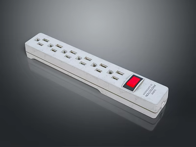 White Power Strip With Multiple USB Ports AC Outlets And Red Indicator Light 3d model