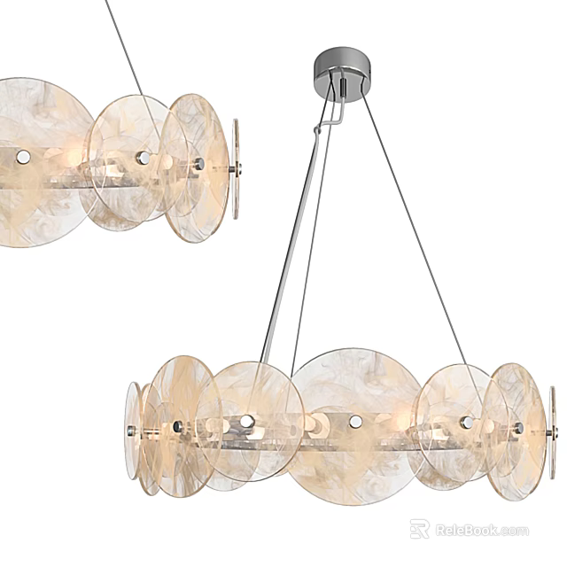 Modern Transparent Circular Discs Chandelier With Metal Suspension Rods And Illuminated Design 3d model 