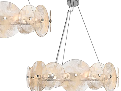 Modern Transparent Circular Discs Chandelier With Metal Suspension Rods And Illuminated Design 3d model