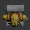 Detailed Golden Mechanical Robot With Glowing Eyes Backpack Device And Metallic Feet