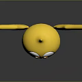 Yellow Cartoon Creature With Big Eyes Smiling Face And Wings On Reflective Background