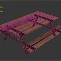 Wooden Outdoor Picnic Table With Attached Benches And Sturdy Long Tabletop