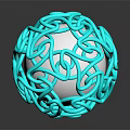 Turquoise Glass Sphere With Intricate Twisted Patterns And Reflective Surface Against Black Background 3d model