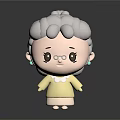 3D Cartoon Game Movie Character Granny With Curly Gray Hair Glasses Yellow Dress Earrings