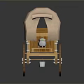 Vintage Wooden Wagon with Canvas Cover and Two Large Wheels Design