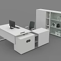 Modern Office Desks with Laptops Ergonomic Chairs Small Plants and Storage Cabinet