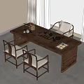 Elegant Chinese Style Wooden Tea Table and Chairs with Tea Set and Upholstered Seats