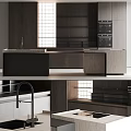 Modern Kitchen With Dark Wood Cabinets Island Counter And Built in Oven