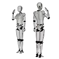 Intelligent Humanoid Robots Saluting In Front And Back Views With Futuristic Design
