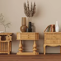Wooden Nightstands Topped with Dried Plants Vase Books and Unique Designs