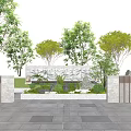 Scenic Feature Wall Design With Green Plants Trees And Stone Pavement Under Blue Sky