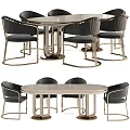 Modern Round And Oval Dining Table Set With Black Chairs And Metal Frame Design