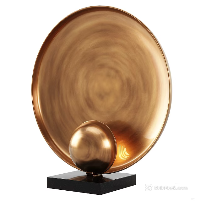 Golden Modern Table Lamp With Circular Shade Spherical Base And Warm Light Illumination 3d model 