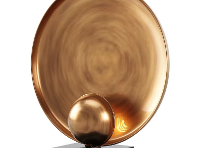 Golden Modern Table Lamp With Circular Shade Spherical Base And Warm Light Illumination 3d model