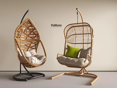 Modern Rattan Hanging Chairs With Comfortable Cushions And Stylish Support Bases 3d model