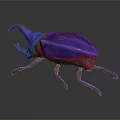 Purple and Pink Beetle With Large Horn 3D Rendered on Black Background