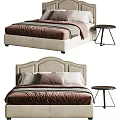 Modern Upholstered Double Bed With Tufted Headboard Soft Pillows And Side Table 3d model