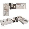 Modern Sectional Sofa With Plush Pillows Throw Blanket And Side Table Lamp 3d model