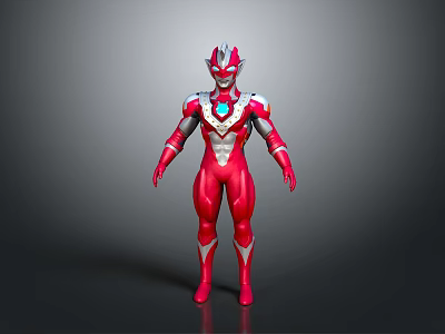 Red Ultraman Character In Tight Bodysuit With White Patterns And Blue Chest Gem 3d model