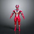 Red Ultraman Character In Tight Bodysuit With White Patterns And Blue Chest Gem