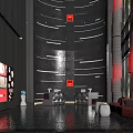Elegant Modern Hotel Lobby Interior Design With Reception Area And Red Sofa Decor Elements 3d model