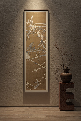 New Chinese Decorative Painting Zen Hanging Painting Vertical Strip Decorative Painting 3d model