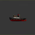 Vintage Tugboat Sailing On Blue Ocean Waves With Red Chimney And Wooden Hull