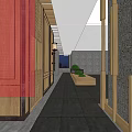 Elevator Corridor Interior With Red Doors Wooden Structures And Gray Flooring 3d model