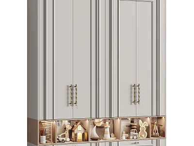 Modern Light Gray Wardrobe Interior With Metal Handles And LED Display Shelf 3d model