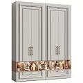 Modern Light Gray Wardrobe Interior With Metal Handles And LED Display Shelf