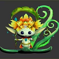 Cute Game Character With Flower Hat Green Vine And Blue Eyes