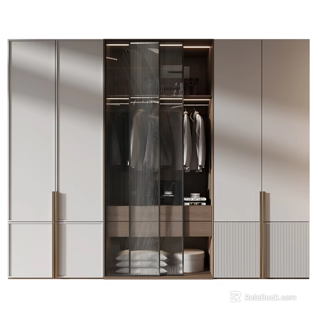 Modern Sleek Chest of Drawers with Glass Doors Hanging Clothes and Storage 3d model 