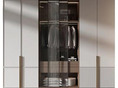 Modern Sleek Chest of Drawers with Glass Doors Hanging Clothes and Storage 3d model