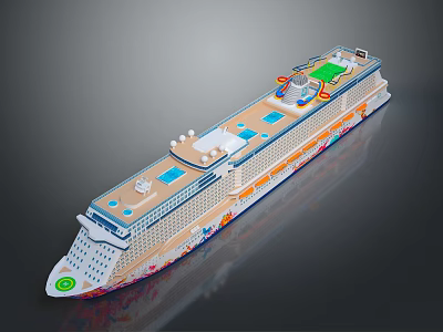 Colorful Modern Cruise Ship With Pools And Decorations 3d model