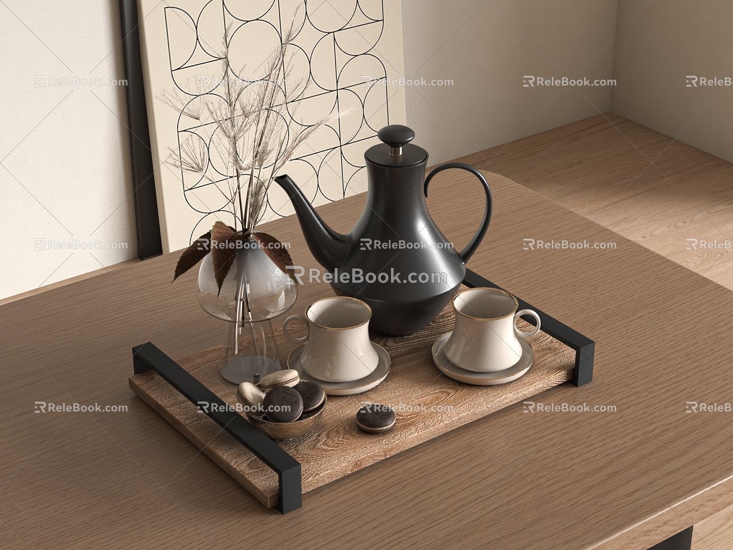 Tea Set Coffee Cup Teapot Vase Dried Flower Tea Cup 3d model